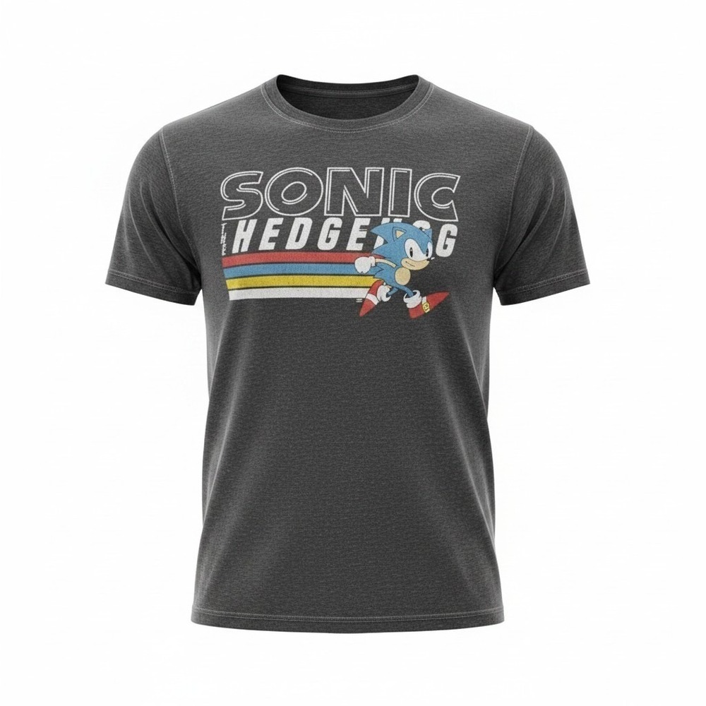 Sonic the Hedgehog Mens Graphic T-Shirt Gray Sega Retro Distressed Print Size M